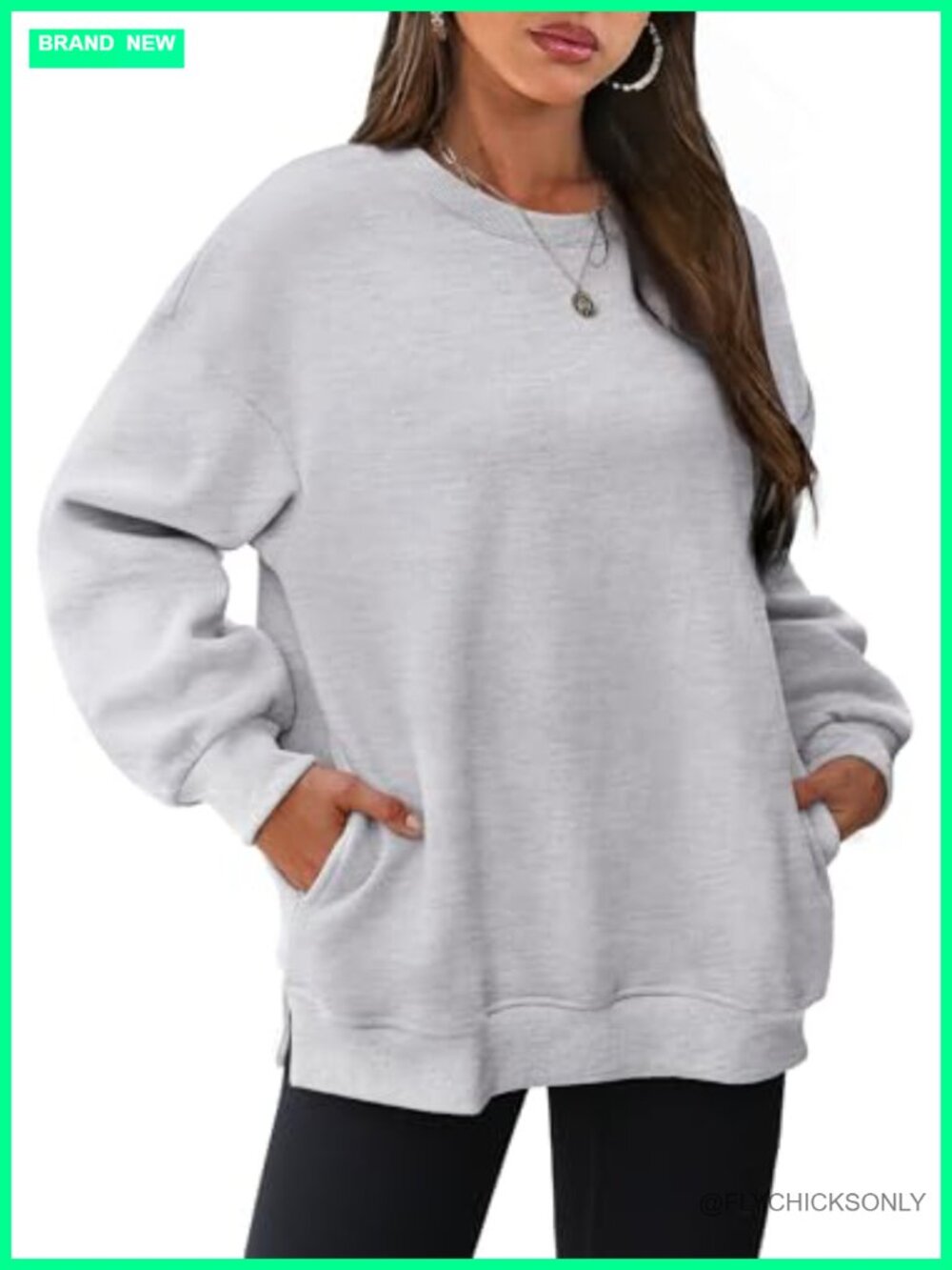 WIHOLL Cotton Polyester Fleece Oversized Sweatshirt Crewneck Pullover Women